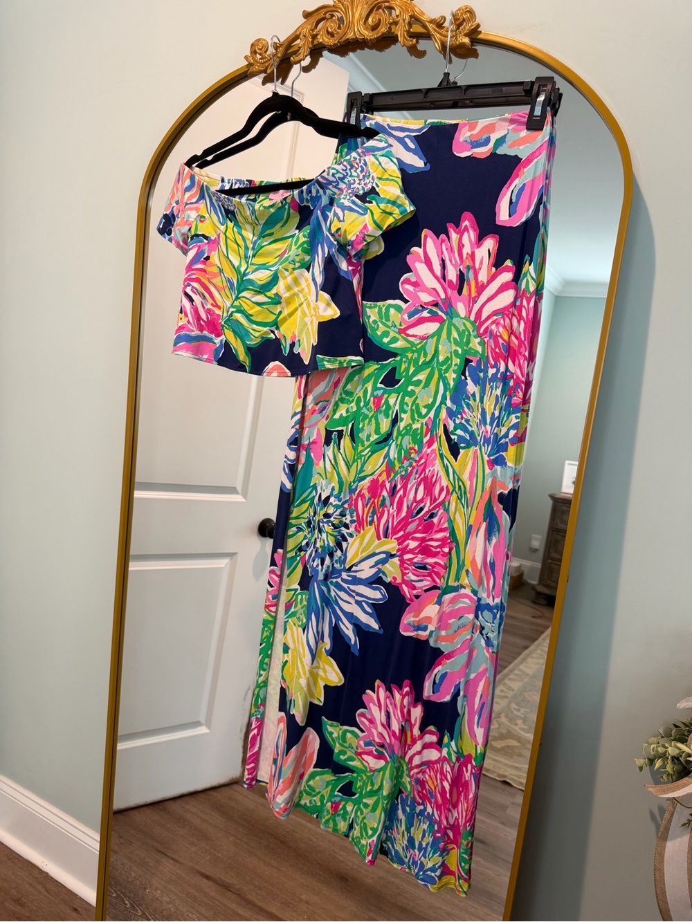Lilly Pulitzer Navy Multi Floral Off-Shoulder Two-Piece Set